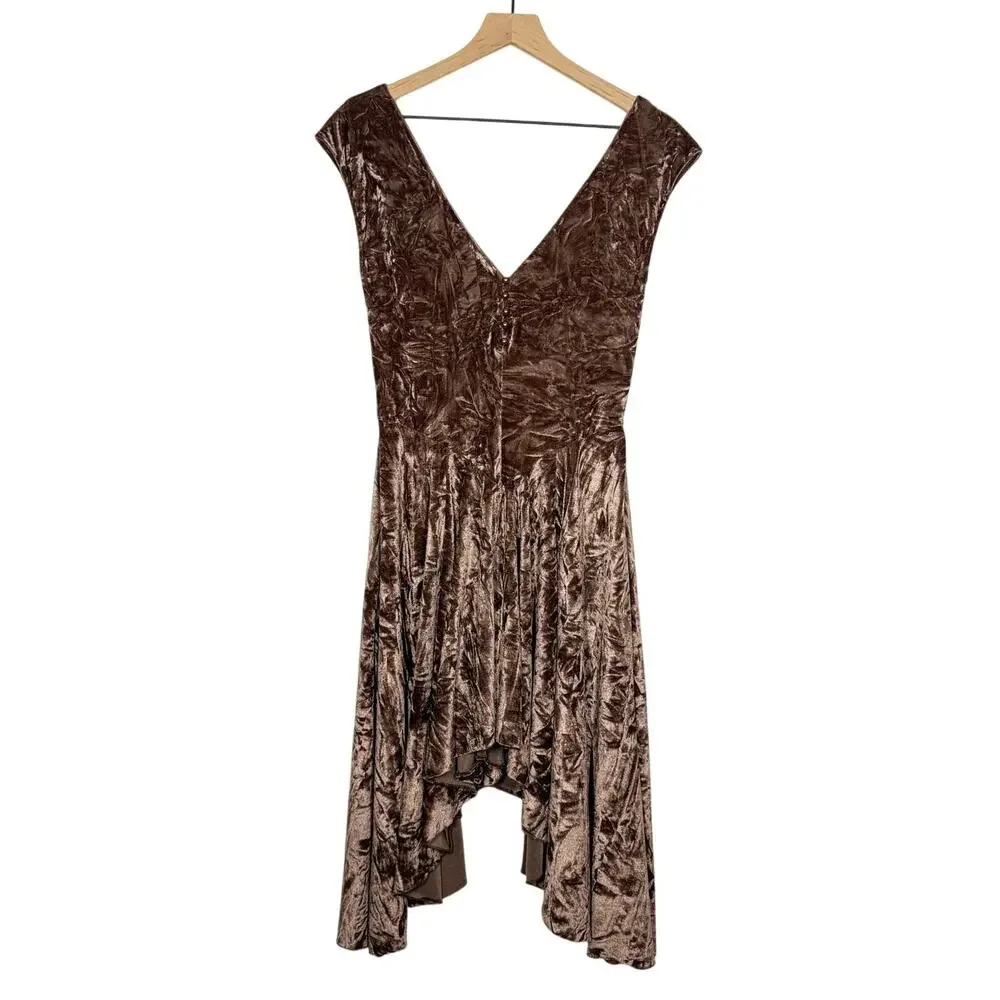 Silence + Noise Corina‎ Mini Dress Women's Size M Brown Crushed Velvet V-Neck
